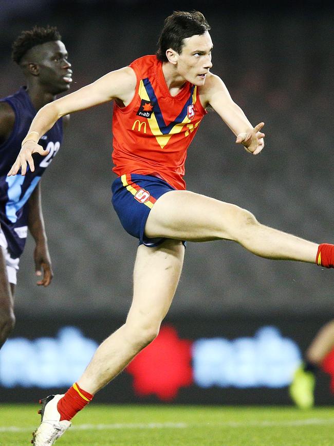 Chapman in action for South Australia during the U18 AFL Championship match against Vic Metro in 2018 Picture: Michael Dodge/Getty Images