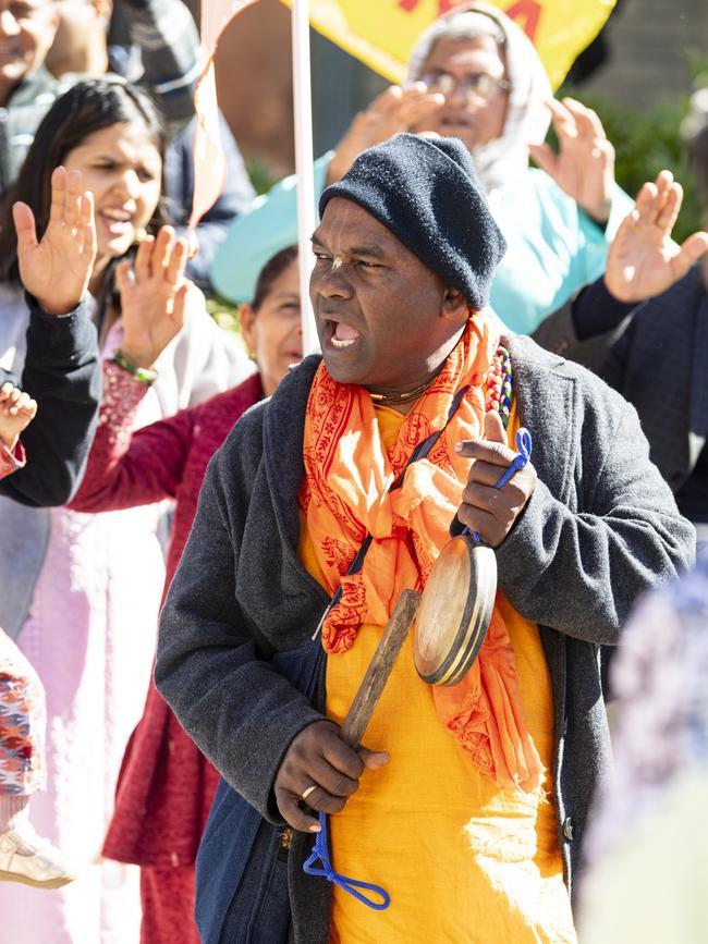 Kishore Sookul adds to the music at Toowoomba's Festival of Chariots, Saturday, July 20, 2024. Picture: Kevin Farmer