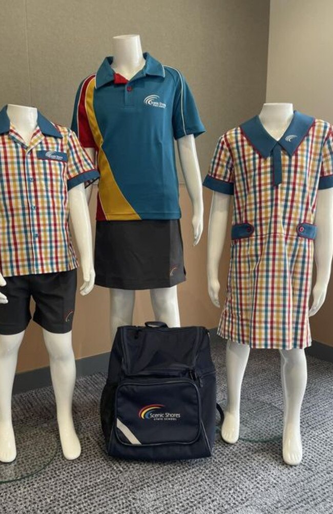 The red, yellow and blue school uniform for the new Scenic Shores State School. Picture: Contributed