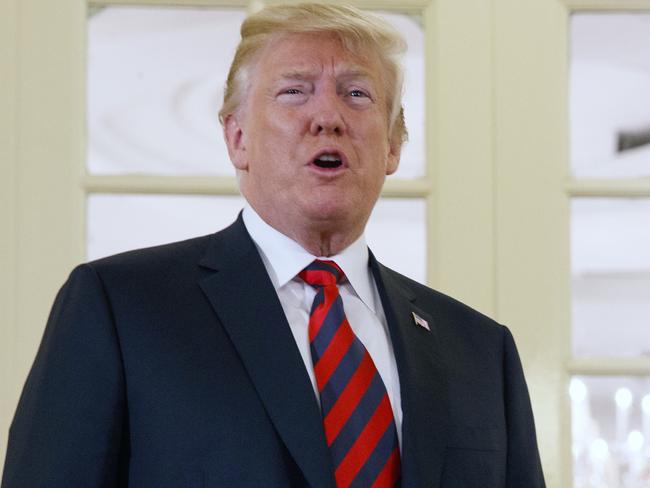 President Donald Trump speaks as he meets with Singapore Prime Minister Lee Hsien Loong ahead of his  summit with North Korean leader Kim Jong-un.