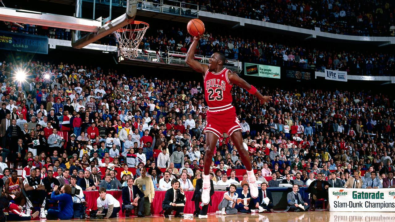 Michael Jordan during the 1988 NBA All Star Slam Dunk competition. Picture: Getty