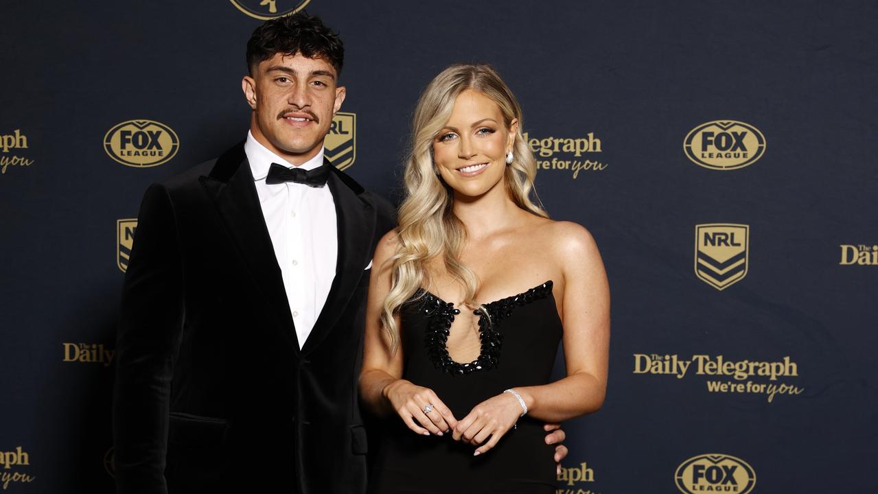 Koton Staggs and Brittany Becht on the red carpet at the 2023 Dally M Awards at Royal Randwick Racecourse. Picture: NewsWire / Jonathan Ng