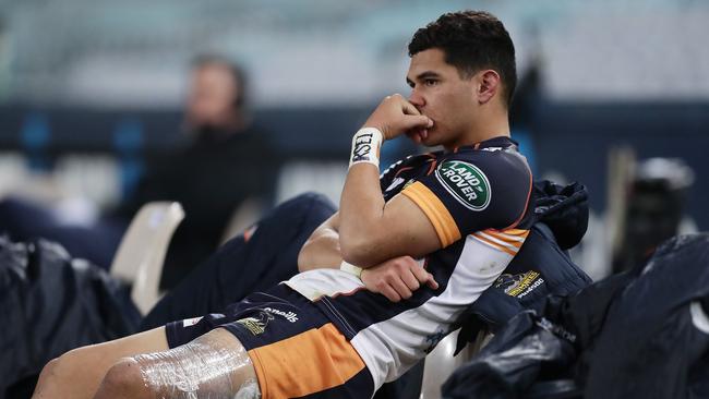 Noah Lolesio of the Brumbies left the field injured. Picture: Getty Images