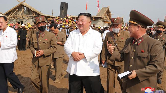 North Korean leader Kim Jong-un, centre, in Unpa county, North Hwanghae province. Picture: AFP