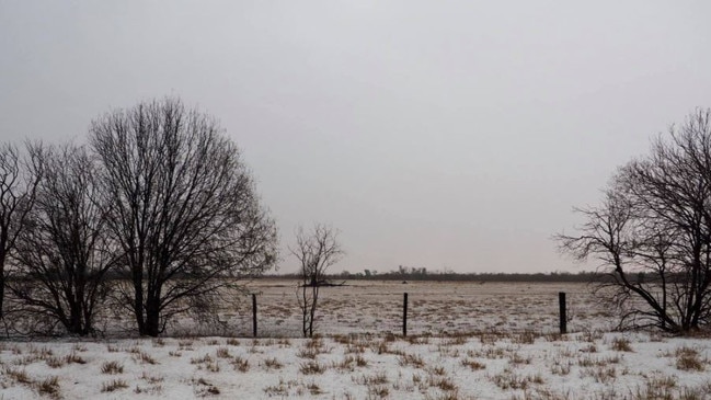 A dusty road near Condamine was transformed into a winter wonderland.