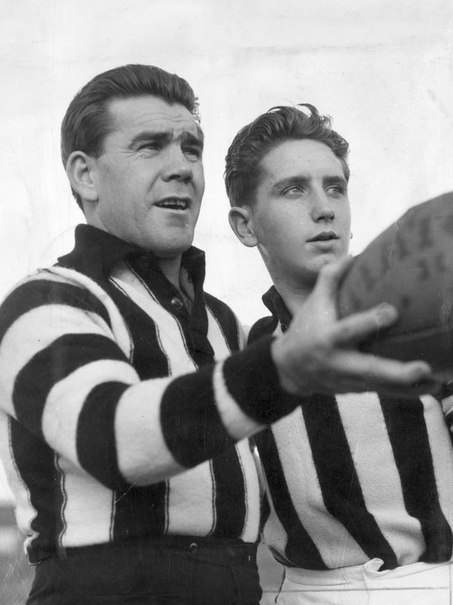 Collingwood’s Lou Richard with Graeme Pannam, 16, son of Alby.
