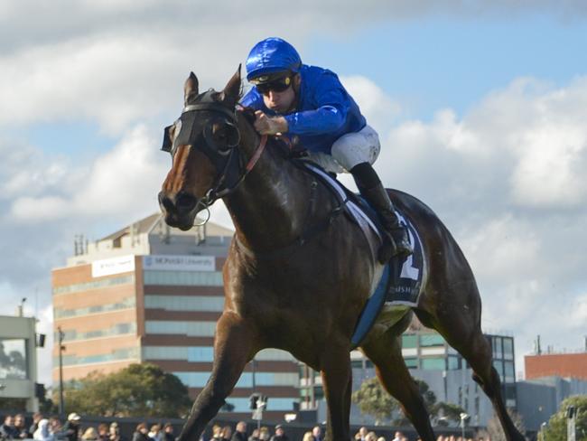 Va Via ridden by Blake Shinn wins the Marshall White Handicap  at Caulfield Racecourse on June 24, 2023 in Caulfield, Australia. (Photo by Morgan Hancock/Racing Photos via Getty Images)