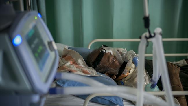 A Covid-19 sufferer in an intensive care unit in New Delhi, India. Seven million doses of vaccines have been allocated by the US for Asia, especially India, Nepal, Bangladesh, Afghanistan and Vietnam. Picture: Getty Images