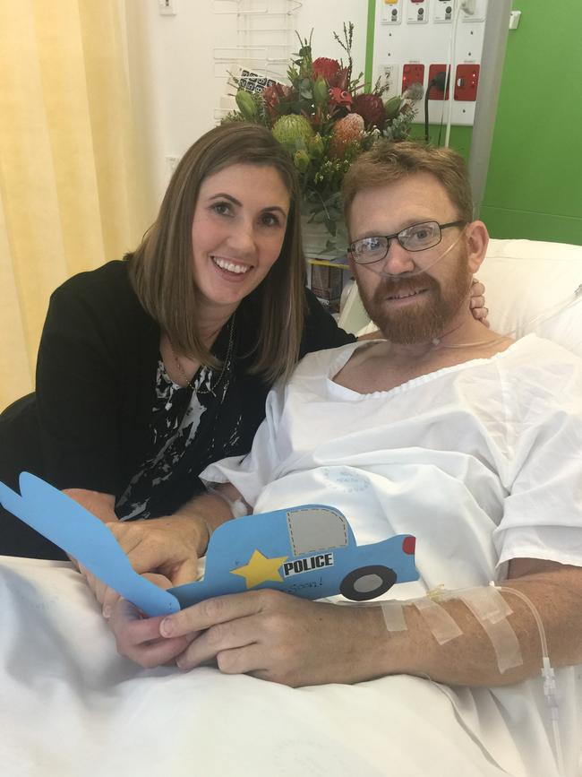 Luke Warburton with his wife Sandra. he spent five weeks in hospital. Picture: NSW Police Media