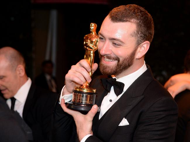 Thrilled ... Sam Smith, was pretty happy with the Best Original Song gong for Writing's on the Wall. Picture: AFP/Angela Weiss