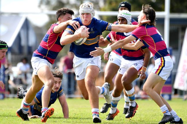 Churchie player Charlie Brosnan takes the ball forward in the 2022 GPS rugby season.