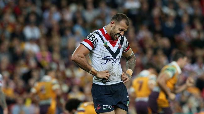 A devestated Blake Ferguson during the NRL Preliminary Final between the Brisbane Broncos and the Sydney Roosters at Suncorp Stadium, Brisbane. Pics Adam Head