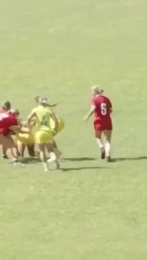 Fleur Ginn in action last year representing Australia's Rugby Sevens team at the Youth Commonwealth Games in Trinidad and Tobago