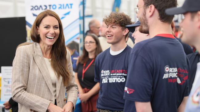 Catherine, Princess of Wales laughs as she shakes a joke with cadets at the Air Tattoo at RAF Fairford. (Photo by Chris Jackson/Getty Images)