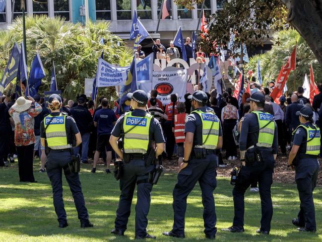 A large crowd attended the event on Monday as police watched on. Picture: David Geraghty