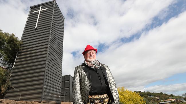 Lance Vater with the shipping container at the centre of the dispute with Burnside Council. Picture: Tait Schmaal.