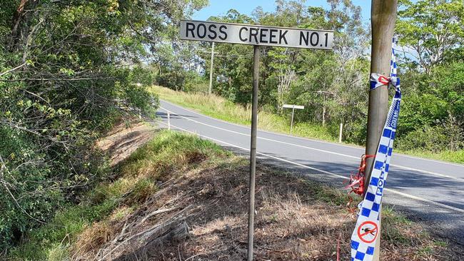 CRIME SCENE: Burns Rd at Ross Creek near Gympie where detectives are scouring for clues after the body of a man was found in ditch on a property. Photo: Frances Klein