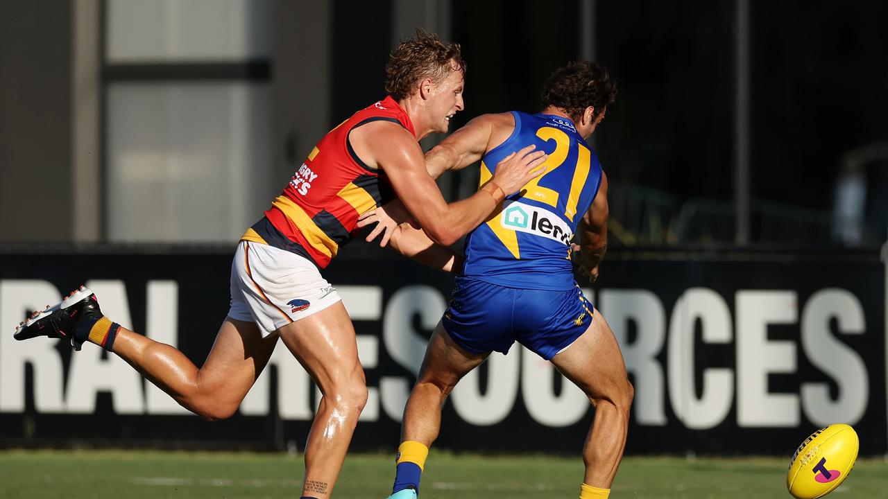 Jordan Dawson was at his best in Adelaide’s win. Picture: Will Russell/AFL Photos