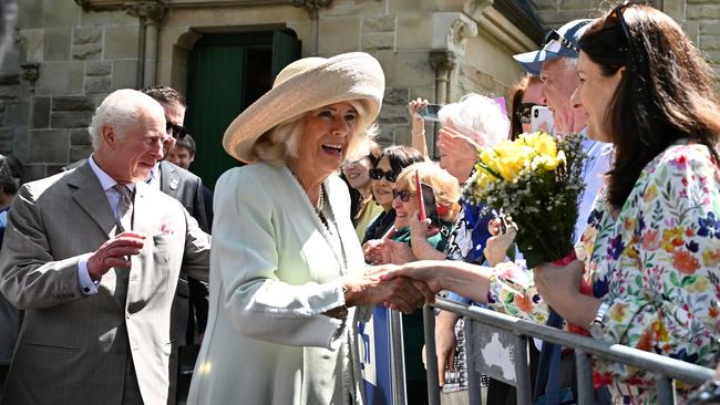 King Charles III and Queen Camilla greet supporters as they depart following a service at St. Thomas's Anglican Church on Sunday. Picture: Pool/Getty Images