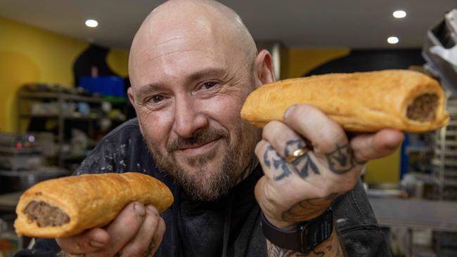 There is a secret to Banana Boogie Bakery’s sausage roll success ... but owner Jason Spencer is not going to reveal it. Picture: Kelly Barnes