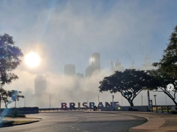 Fog over the CBD as seen from Southbank. Picture: slipknut666/Instagram