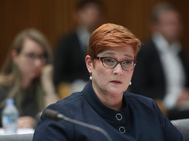 Foreign Affairs Minister Senator Marise Payne in senate estimates at Parliament House in Canberra. Picture Kym