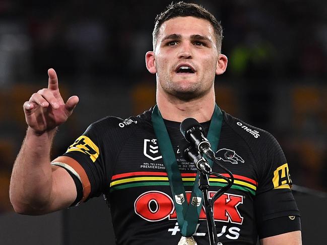 Nathan Cleary was awarded the Clive Churchill Medal after the Panthers’ Grand Final win. Picture: Bradley Kanaris/Getty Images