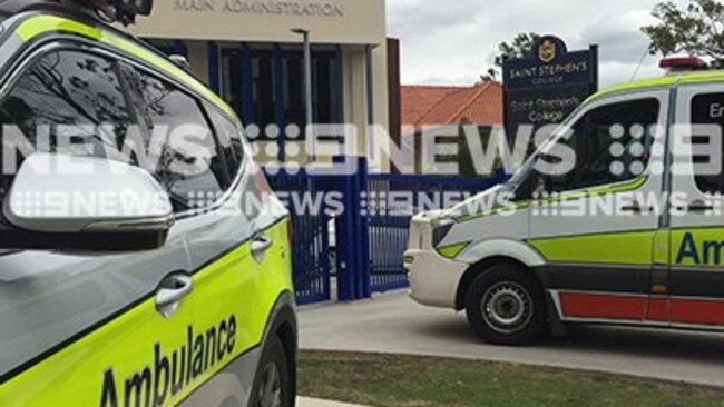 Paramedics outside Saint Stephen's College. Photo 9 News Gold Coast