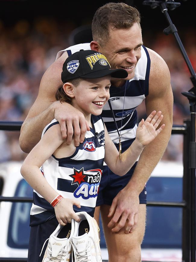 Selwood with Auskicker of the year, Archie. Picture: Getty Images