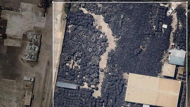 An aerial shot of the thousands of tyres at the Kingston site in November 2019.