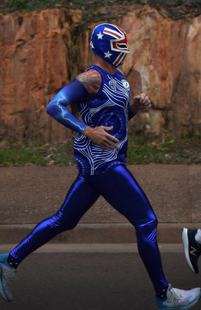 El Lobo Mukajo take off in the Australia Day 2023 fun run at Darwin Waterfront. Picture: (A)manda Parkinson