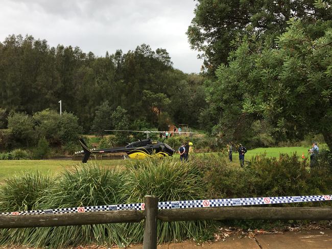 A helicopter had to perform an emergency landing in Central Ave Avalon. Picture: Nathan Sheppeard.