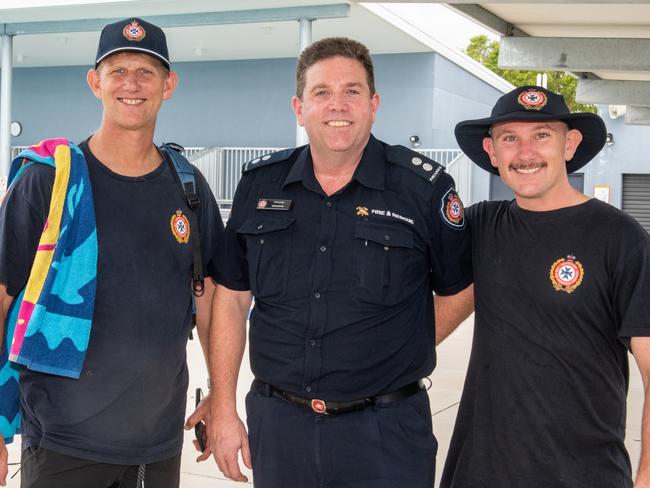 Sven Diga, Carl Jackson and Ivan Knaver at the Mackay Aquatic & Recreation Complex for the Fire and Rescue Service, Movember event consisting of a 60km pool swim.Picture: Michaela Harlow