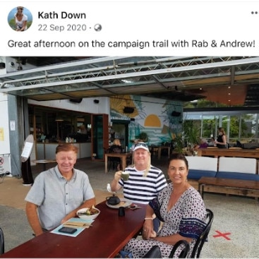 Wayne "Rabbit" Bartholomew, Andrew McKinnon and Kath Down during the State election campaign.