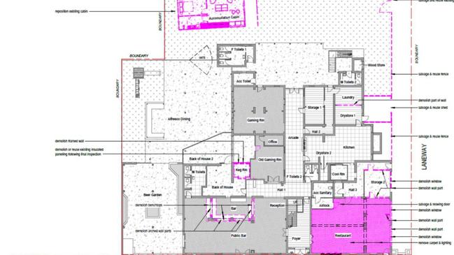 Plans (highlighted in purple) to be added to Tattersalls Hotel. Picture: Vibe Architects