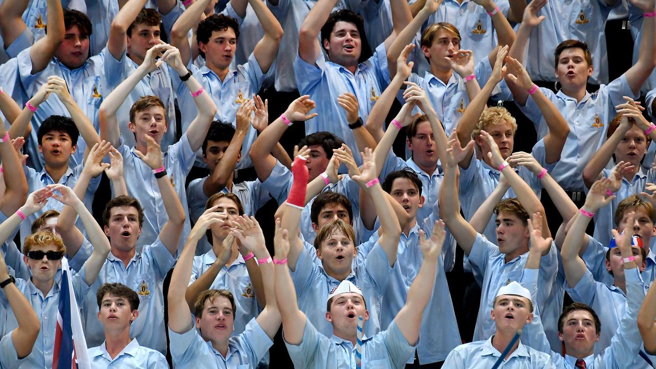 The Southport School support their team. Action from the GPS swimming championships. Thursday March 10, 2022. Picture, John Gass