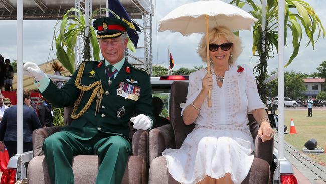 PORT MORESBY, PAPUA NEW GUINEA - NOVEMBER 04:  Camilla, Duchess of Cornwall and Prince Charles, Prince of Wales are driven around Sir John Guise Stadium after a cultural event on November 4, 2012 in Port Moresby, Papua New Guinea. The Royal couple are in Papua New Guinea on the first leg of a Diamond Jubilee Tour taking in Papua New Guinea, Australia and New Zealand.  (Photo by Chris Jackson/Getty Images)