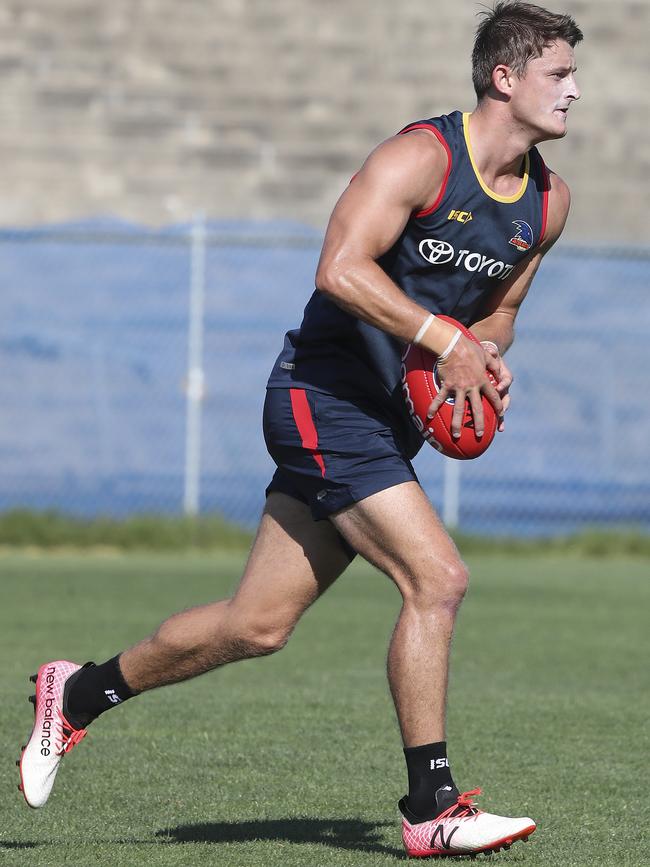 Matt Crouch during the Crows training warm-up  at Football Park. Picture Sarah Reed