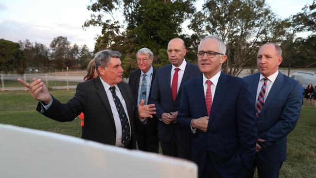 Moreton Bay Mayor Allen Sutherland talking with PM Malcolm Turnbull during a visit to the site of the Petrie university campus. Picture: Peter Wallis