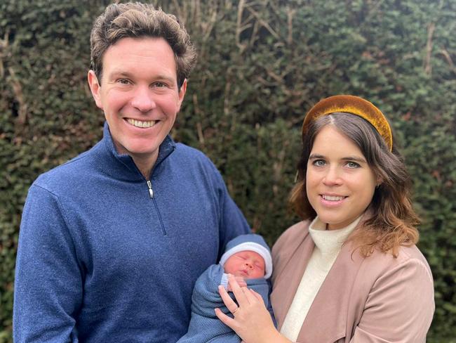 Princess Eugenie and Jack Brooksbank with their son August Philip Hawke Brooksbank. Picture: Getty Images