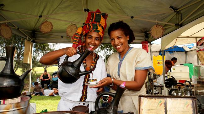 Tinsae Vigletu and Selome Gebremaram serve up the coffee at the Africultures Festival