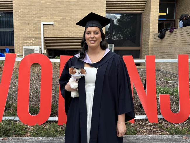 Teagan Peterson graduates from La Trobe University with a Bachelor of Criminology on May 14, 2024. Picture: Brittany Busch