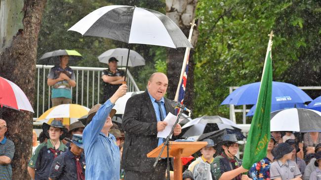 Hinchinbrook Mayor Ramon Jayo at the Anzac Day parade and service in Ingham on Monday. Cr Jayo revealed that he himself had almost come to grief at the S-Bends following torrential rain in the early hours of Anzac Day as he travelled from his home in Macknade to Ingham for the Dawn Service. Picture: Cameron Bates