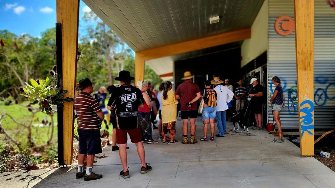 The gathering of people at the former Tewantin TAFE site.