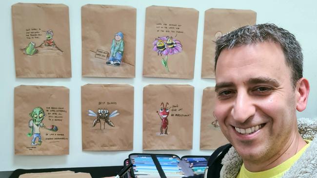 David Blumenthal aka Sandwich Bag Dad has launched an exhibition of his works at the National Cartoon Gallery in Coffs Harbour.