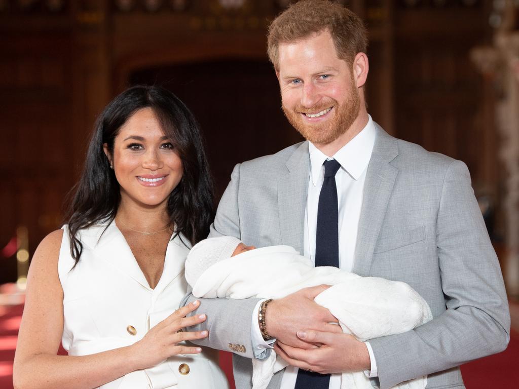 Prince Harry, Duke of Sussex and Meghan, Duchess of Sussex, with their newborn son in St George's Hall at Windsor Castle on May 8, 2019 in Windsor, England. Picture: Getty