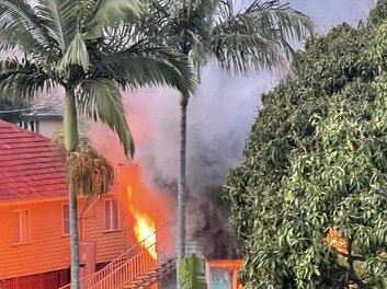 A single storey home up in flames in Mt Gravatt east on Tuesday morning. Photo: supplied