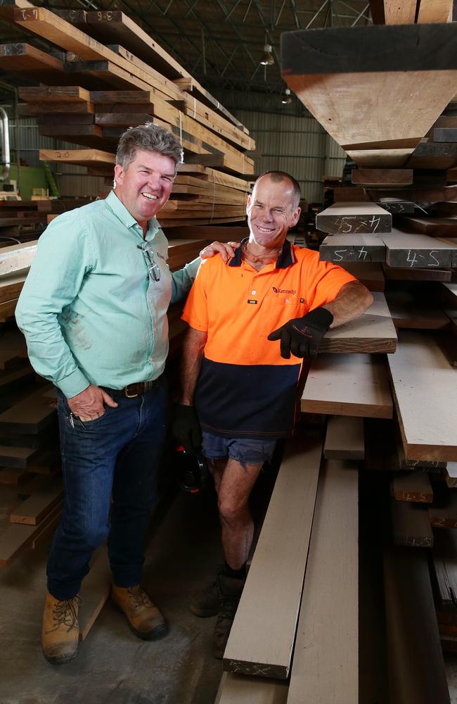 Kennedy's Timbers founder Michael Kennedy with Machine Operator Michael Meal, 55, Caboolture. Photo: Liam Kidston.