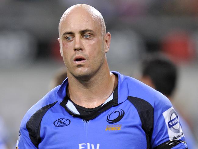 Western Force v Hurricanes, Subiaco Oval in Perth . Captain Nathan Sharpe shows his dissapointment at the loss .