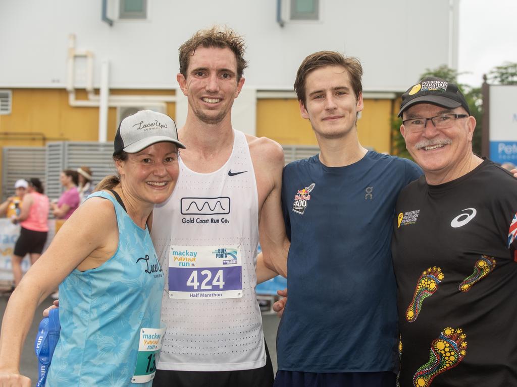 Benita Wiliis, Jordan McLennan, Tim Vincent and Rob de Castella at Mackay Marina Run Sunday 4 June 2023 Picture: Michaela Harlow